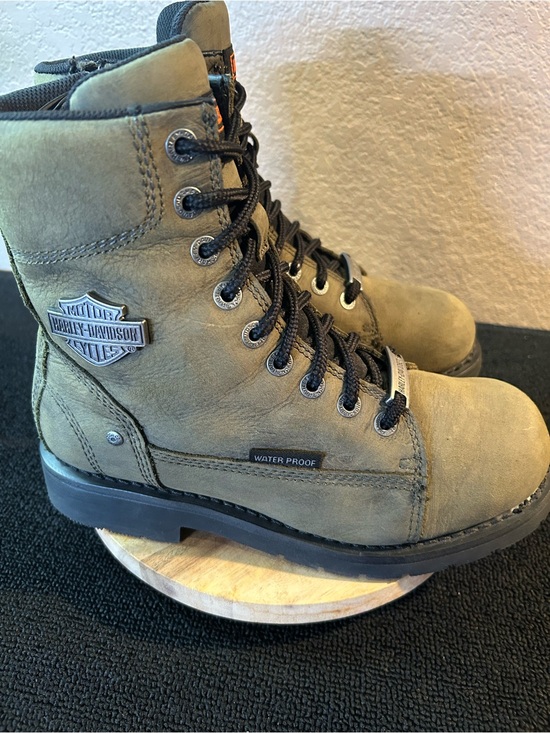 Harley Davidson Grafton Olive Green WP Motorcycle Boots D96193. Sz Men 7 Women 9 main image 4